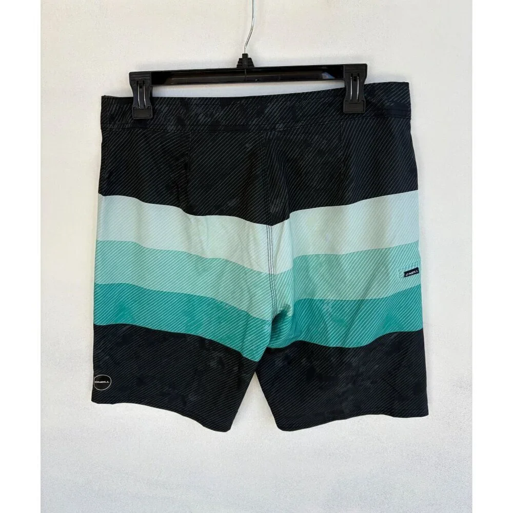 ONeill Mens Hyperfreak Striped Boardshorts Size 30 Black & Green Polyester Blend